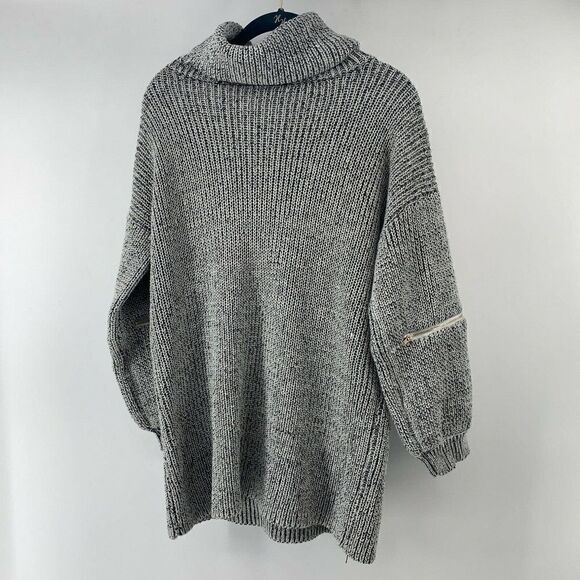 Gray Balloon Zipper Sleeve Cowl Neck Sweater Med - Picture 5 of 5
